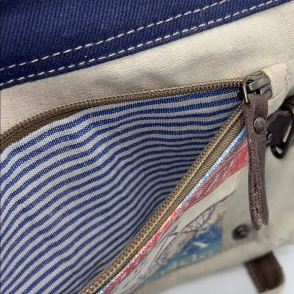 Clea Ray Canvas Satchel Recycled Military Tent with Bicycle Print NWT - Picture 10 of 14